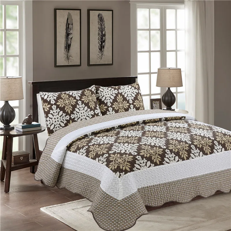 

3PCS Quality American style printed Floral cubrecamas Quilt Set Coverlet Bedspread Sham Pillowcase