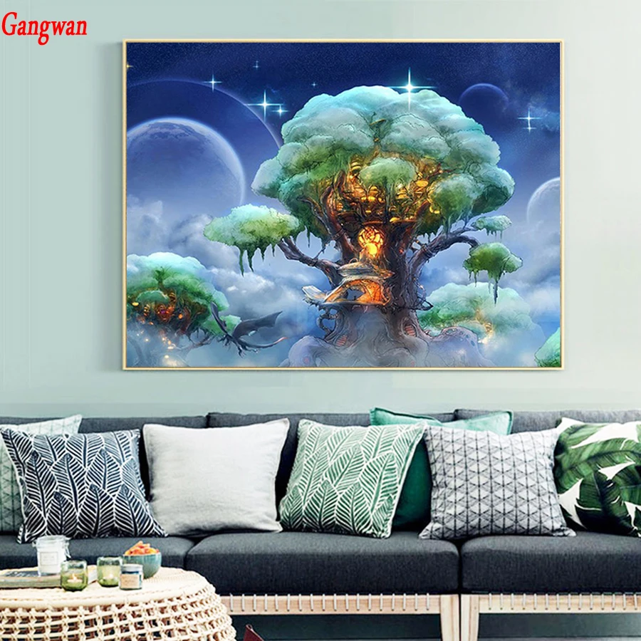 DIY Diamond Painting Fairy Tail Tree 3D Embroidery Space planet view Cross Stitch Mosaic Full Picture Of Rhinestone wall Decoration
