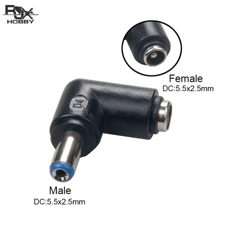 

RJXHOBBY 90 Degree DC Power Plug Head 2.1mm 2.5mm Right Angle Connector Adapter For RC Racing Drone FPV Goggles Monitor Part