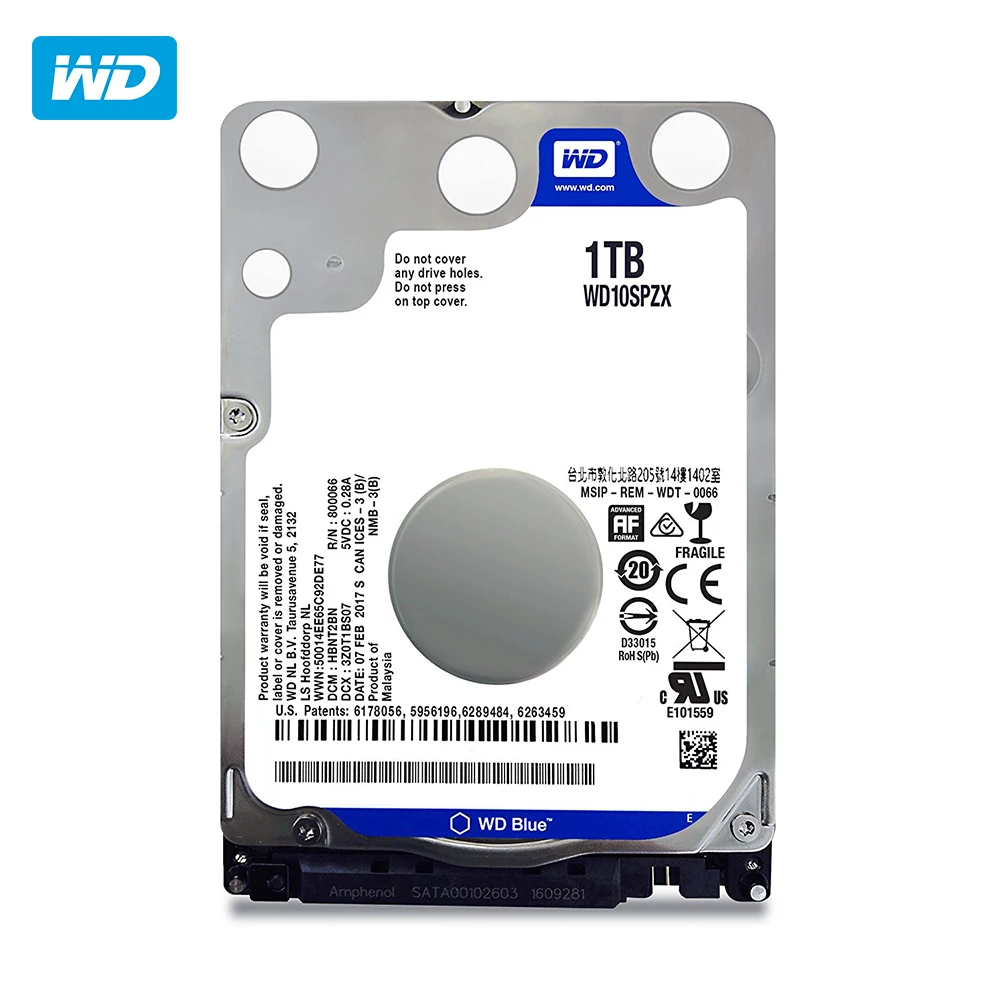 

Western Digital Blue WD10SPZX - HDD Internal Hard Drive (1TB 5400RPM Serial ATA III 128MB) Color Blue