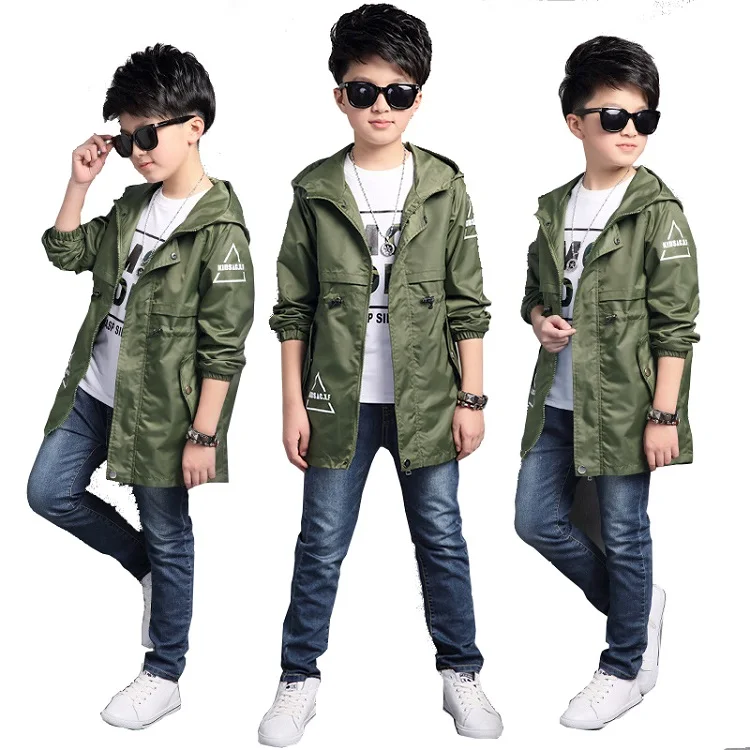 6 8 10 12 14 16 years Big Boys Windproof sport coat Jackets sportswear coat For Teenage Spring Autumn Kids Clothing Outerwear - Цвет: Army green