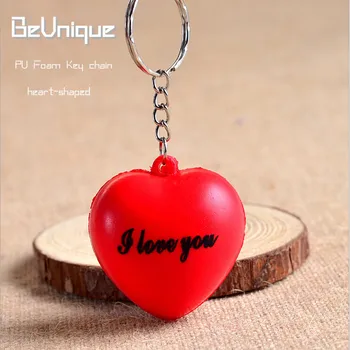 

PU foam toys Heart-shape key chain Squeeze stress ball key ring pendant I LOVE YOU keyfob Lovers Gifts Valentine's Day Present