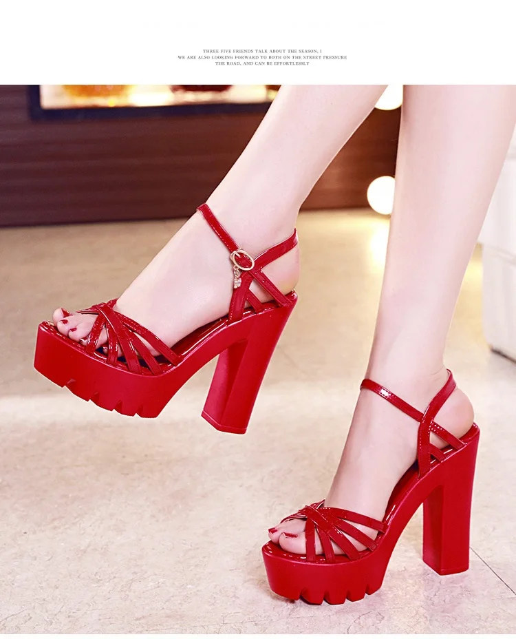 New Women Sandals Shoes Red Wedge 