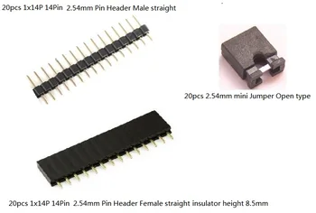 

60pcs total 2.54mm pitch Pin Header 1x14 Single Row Straight Type Male Female with mini jumper 2.54 mm Open