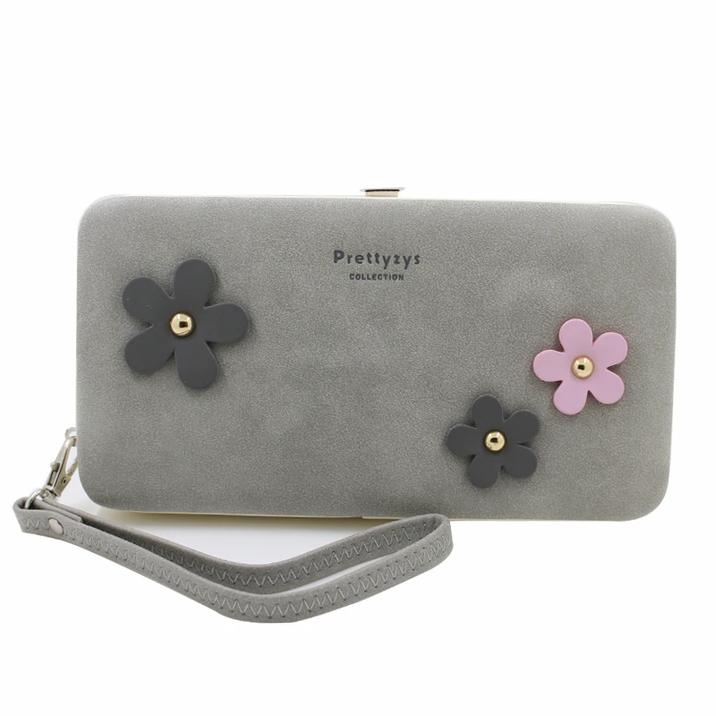  Unique design fashion flower women wallet character women phone wallet long matte Pu leather women clutch 
