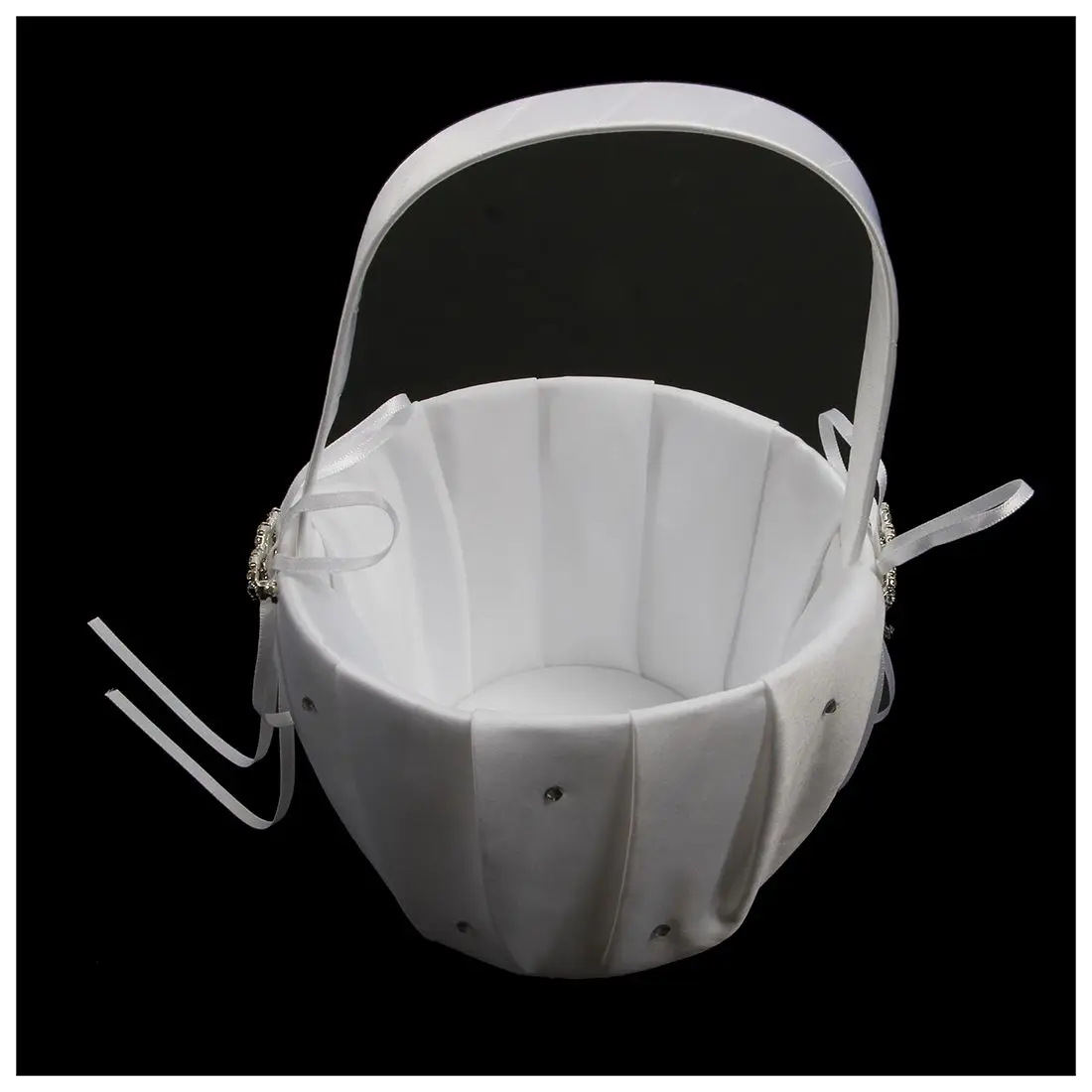 

2 pcs Heart Rhinestones Ivory Satin Flower Girl Basket and Ring Pillow Set bleach