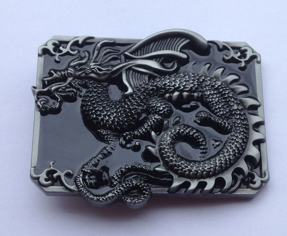 

Пряжка для ремня в виде дракона с черной эмалью и оловянной отделкой