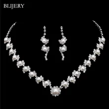 BLIJERY серебряный цвет имитация жемчуга и кристаллы для Свадьбы Ювелирные наборы для женщин геометрическое ожерелье серьги свадебные ювелирные наборы