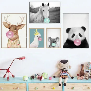 

Cartoon Animal Koala Panda Blowing Bubbles Nursery Canvas Painting Wall Art Picture Poster Print Kids Gift Bedroom Home Decor