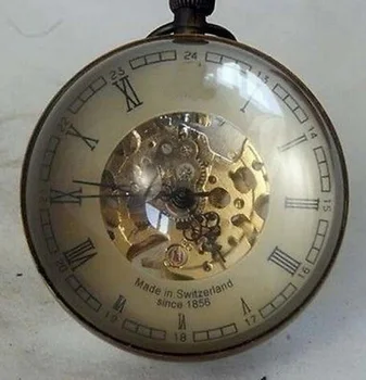 

Collectibles China OLD BRASS GLASS pocket watch BALL working mechanical clock