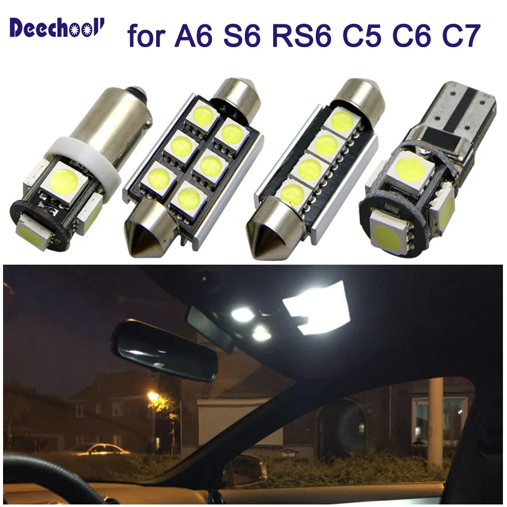 Skup 27 sztuk samochodów LED światło dla Audi A6 S6 RS6 C5 C6 C7 Sedan Avant 97 16 Canbus wnętrze auta zestaw oświetleniowy kopuła światła do czytania żarówki