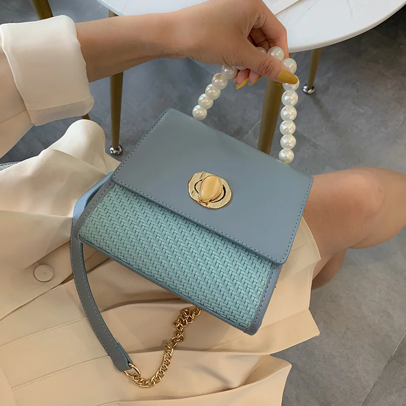 

Brand Originality Design Pearl Bag Girl 2019 Korean Version Colour Chain Bag Single Shoulder Hand-held Slant Bag Knitting Bag