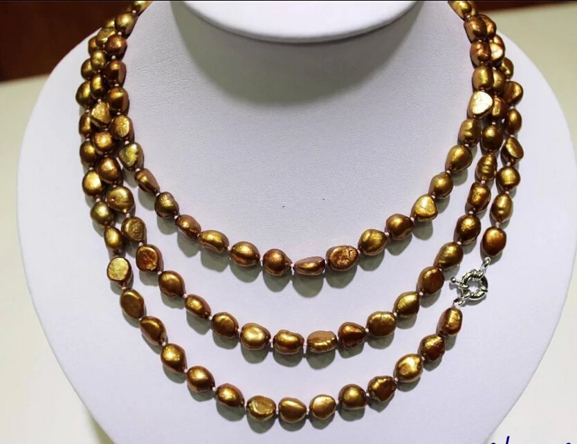 

>>>>>>long freshwater pearl necklace Light Brown Baroque 9x11mm 120cm metal clasp