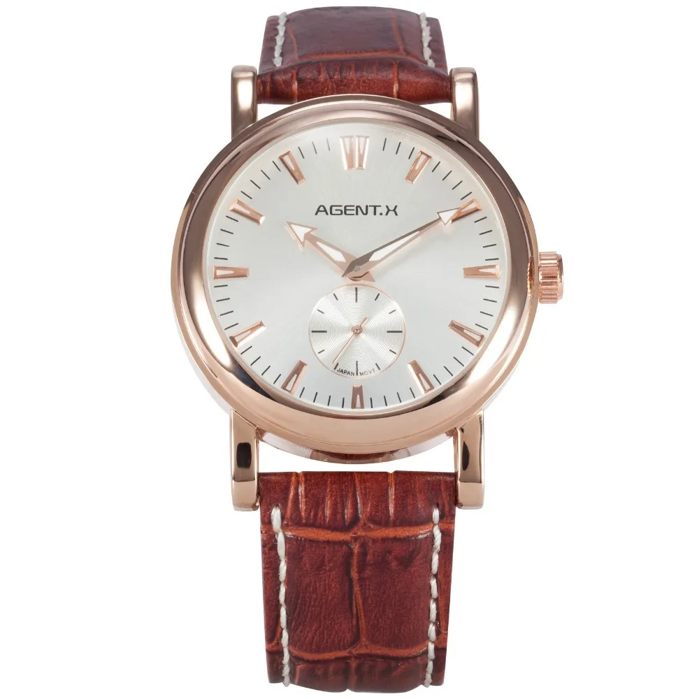 

Le charme fatal AGENTX Second Hand Analog Masculino Relojes White Dial Coffee Leather Band Quartz Wrist Business Watch / AGX053