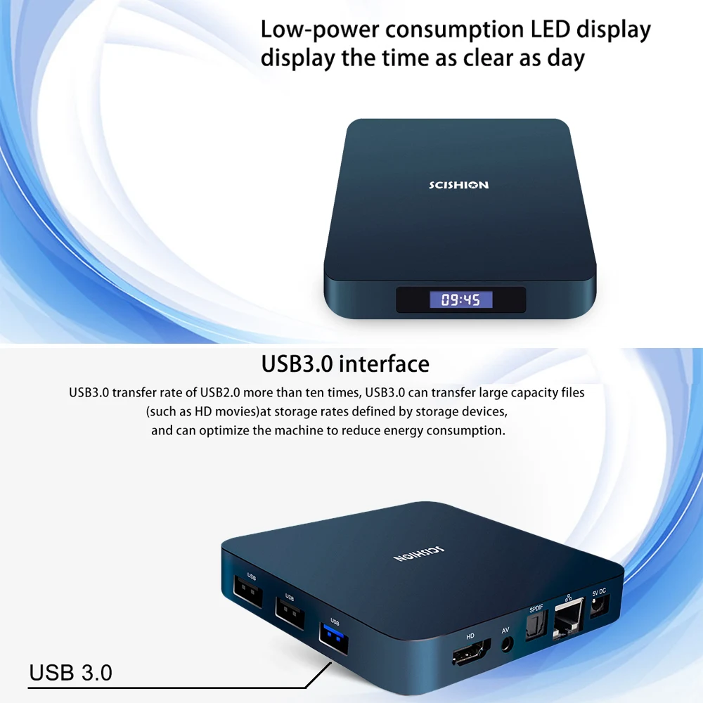 ТВ приставка SCISHION AI One Android 8 1 4K 2G/16G WiFi BT4.0 медиаплеер дисплей экран Голосовое