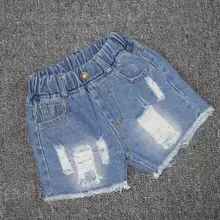 Новая модель куртки с хлопковой подкладкой в Корейском стиле летнее платье Girls'Hole новаторское и шлифования кромок Детские расклешенные комплект джинсовые шорты