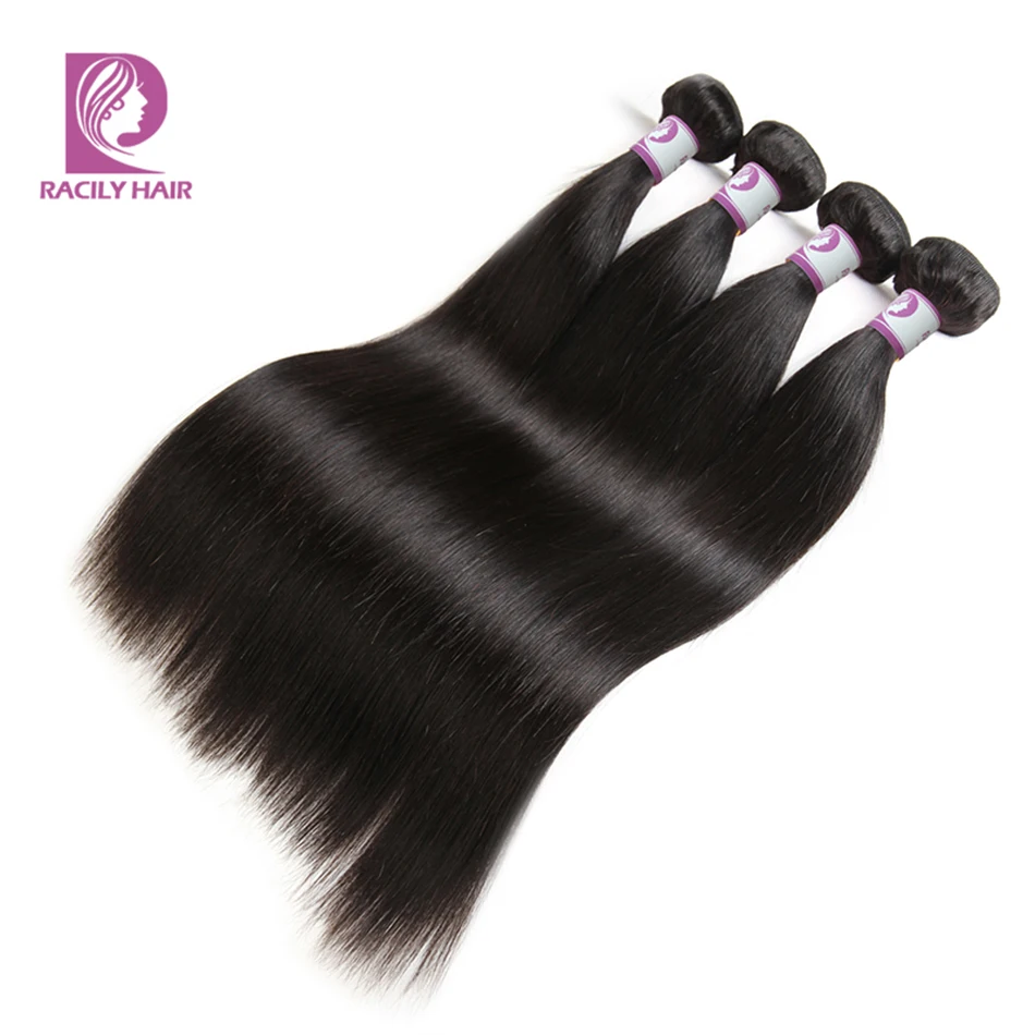 Racily Hair Brazilian Straight Hair Weave Bundles 100% Human Hair Bundles 8-28 Inches Natural Color Remy Hair Weave 1/3/4 Pieces