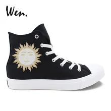 Вэнь Мун солнце лицо дизайн холщовая Обувь Кеды Эспадрильи обувь для влюбленных на плоской подошве Крест ремни педали платформы плимсоллы