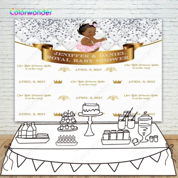 

Little Princess Photo Background African Girl in Pink with Pearls White Curtain with Diamonds White Backdrops for Baby Shower