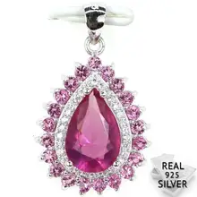 

Guaranteed Real 925 Solid Sterling Silver 2.5g New Designed Drop Shape Pink Tourmaline Woman's Pendant 27x16