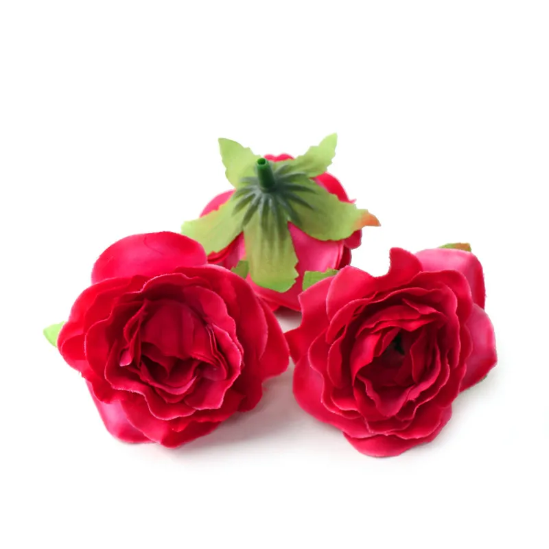 Новинка, 10 шт., искусственный цветок, 5 см., Шелковый цветок розы, голова, украшение для свадьбы, вечеринки, дома, сделай сам, венок, скрапбук, Подарочная коробка, ремесло - Цвет: Розово-красный