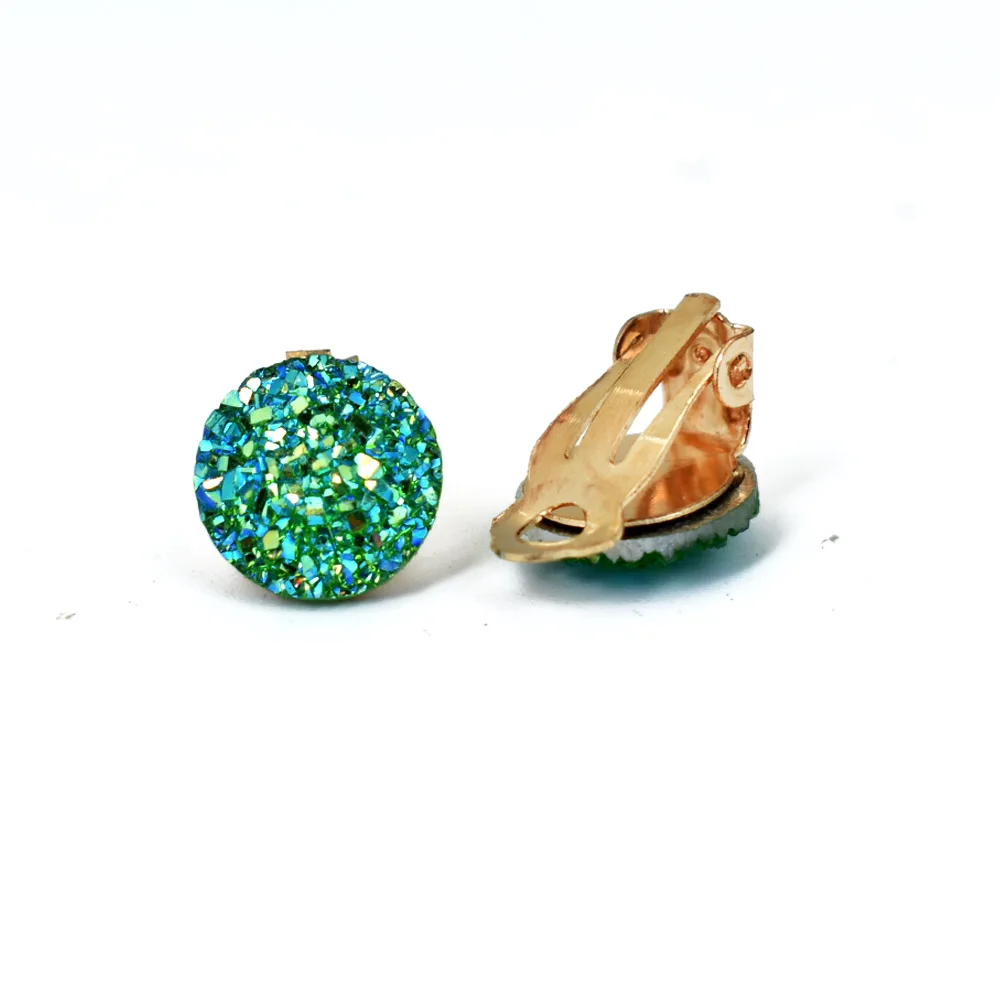 Gold Color Ear Clip Earrings For Women Jewelry Blue White Round Resin Cuff Earring Without Piercing Druzy Earings ear clip earrings,clip earrings,ear clip