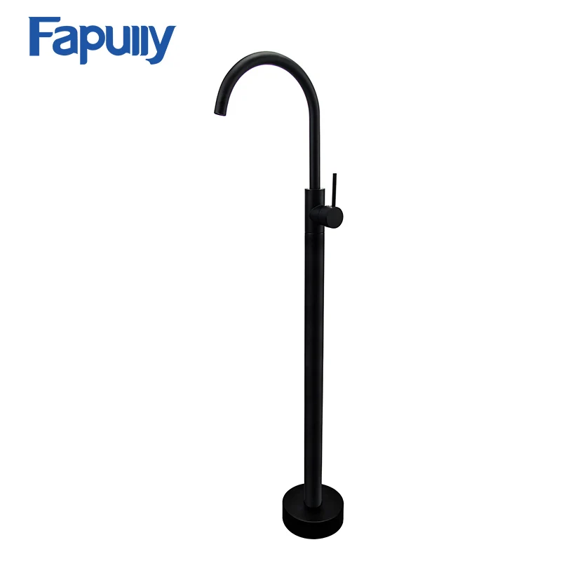  Fapully Bathroom Bath Tub Faucet Shower Floor Mounted Tub Filler Swivel Matte Black Bathtub Mixer F