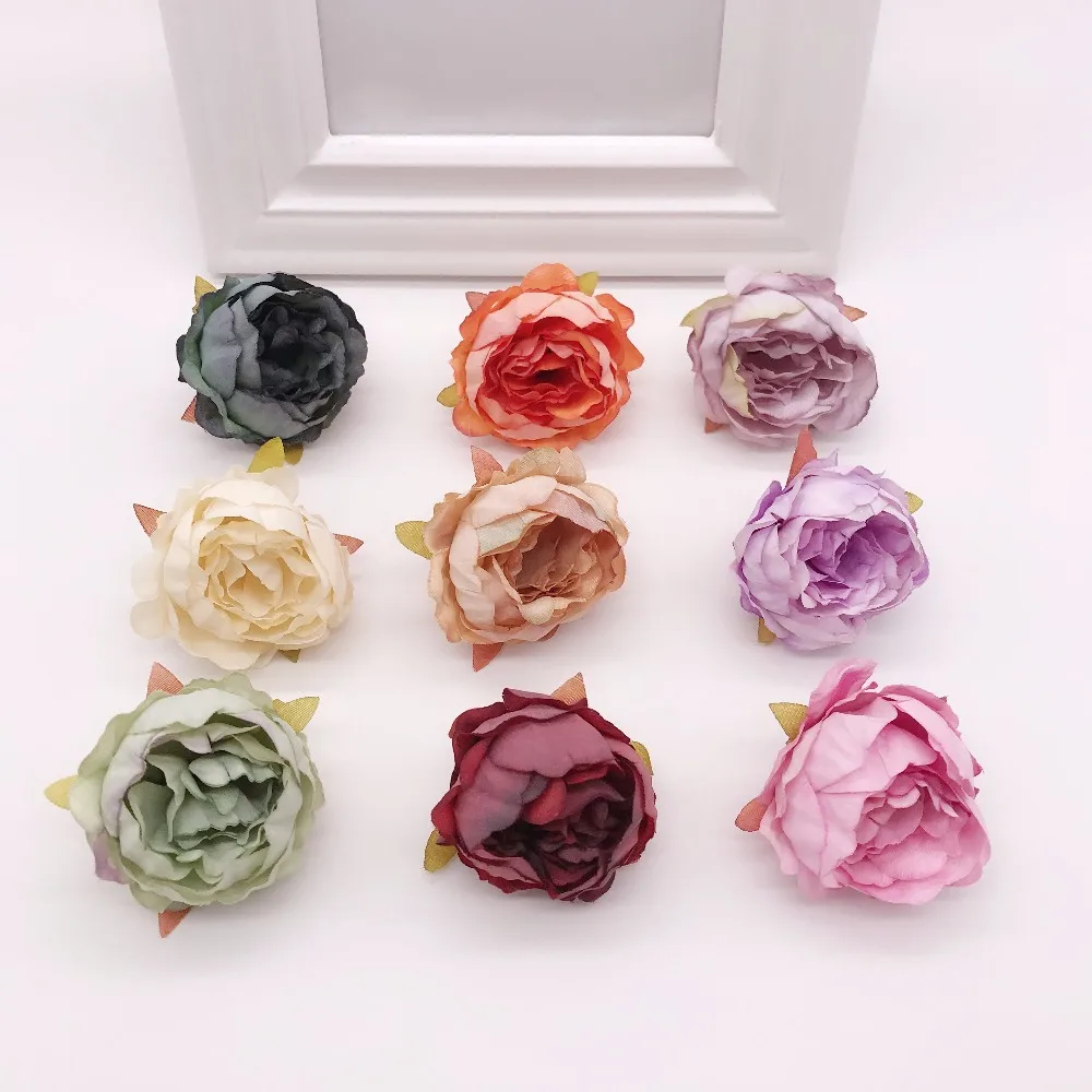 

5pcs/lot 5cm High Quality Peony Flower Head Silk Artificial Flower Wedding Decoration DIY Garland Craft Flower