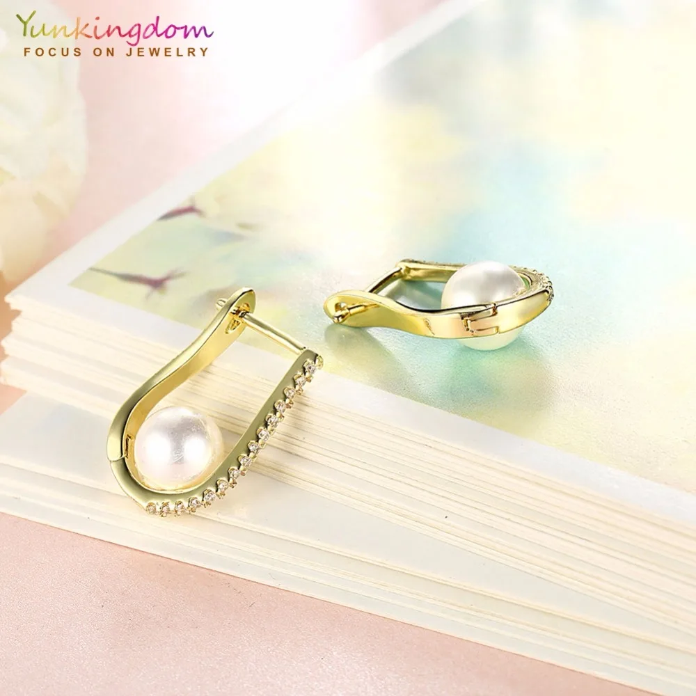 Yunkingdom, элегантные серьги-кольца для женщин, серьги с искусственным жемчугом, модные ювелирные изделия с кристаллами