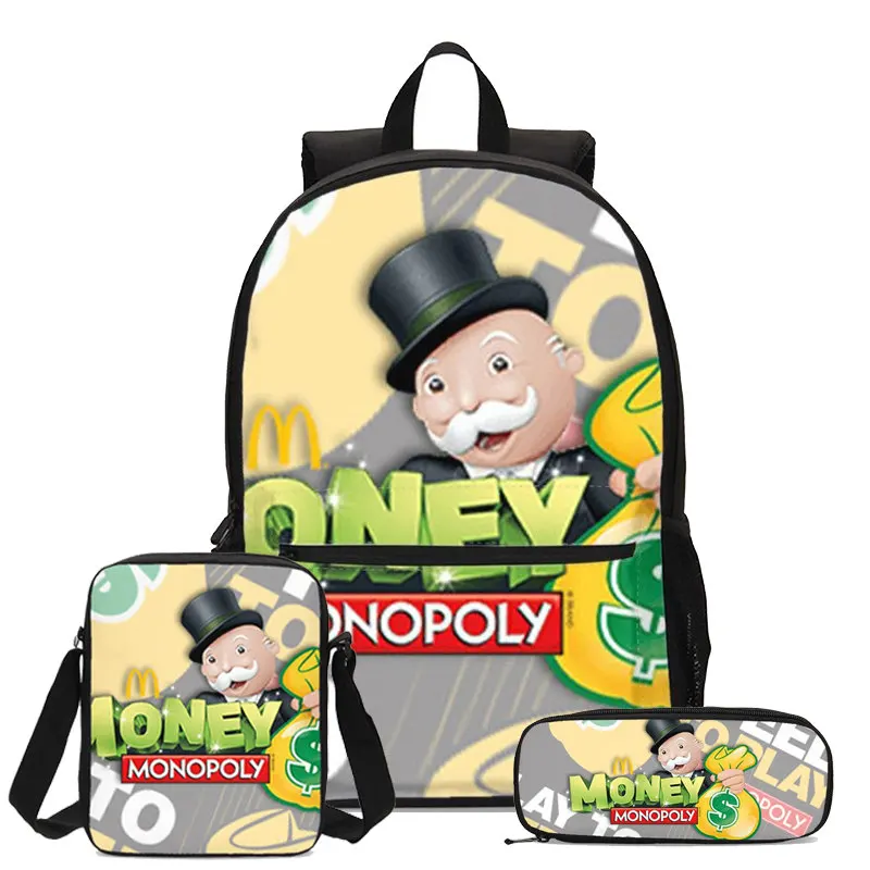 

Backpack For Teenage Children School Bags Cartoon Monopoly Games Printed Bookbag 3Pcs/Set Portfolio Backpack Mochila Escolar