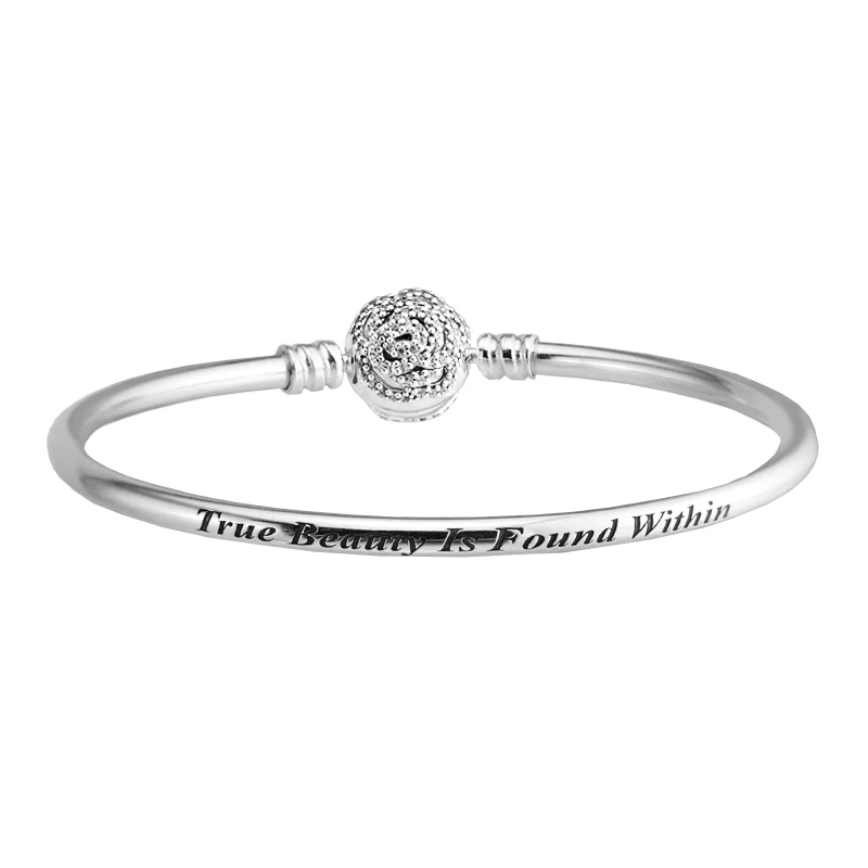 

Silver Bangle with Clear CZ Fit for European Style Beads 925 Sterling Silver Jewelry CharmsBeauty & The Beast Bangle