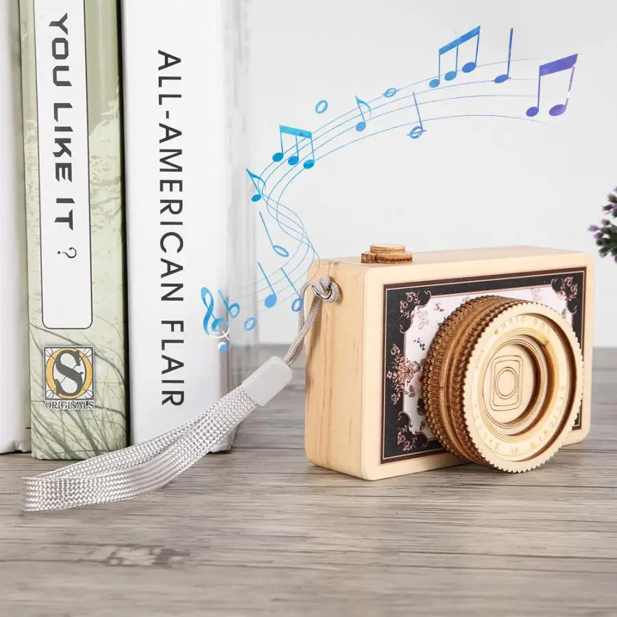 

Christmas Music Box Gift For Girlfriend Music Snow Globe Simple Retro Rotating Camera Music Box Crafts Gift Ornaments Wooden
