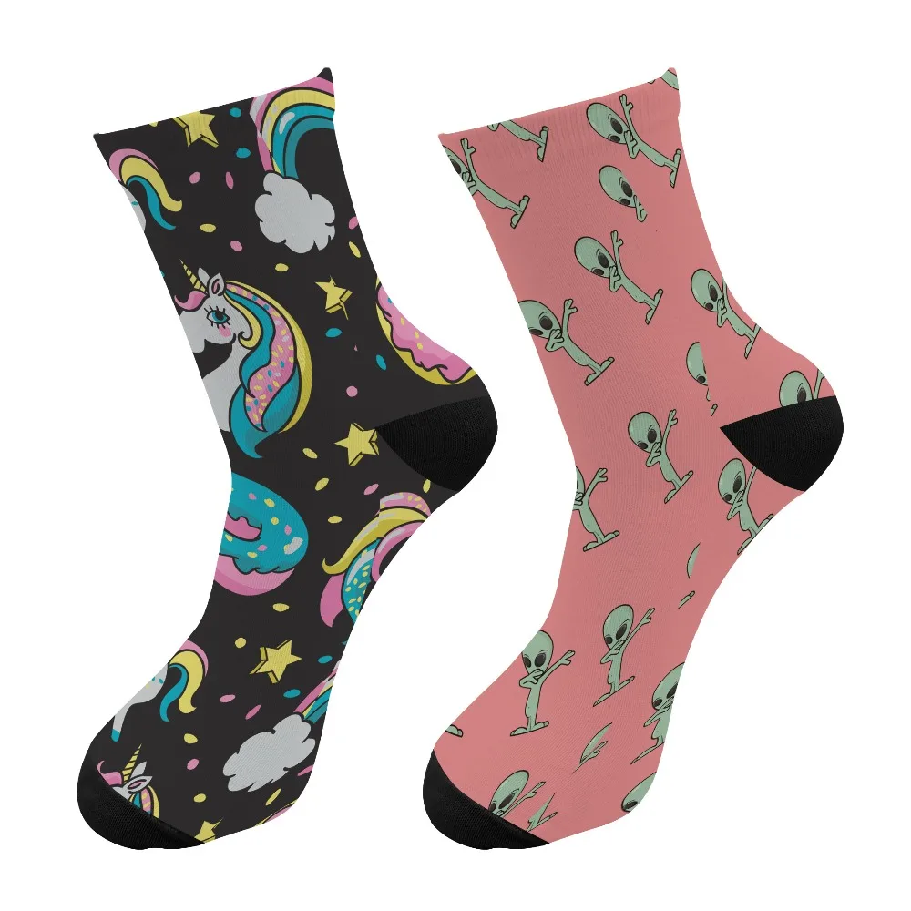 Crazy Fun/крутые цветные длинные носки с 3D принтом единорога, мужские забавные спортивные носки с изображением инопланетянина, новые женские розовые носки без пятки Kawaii