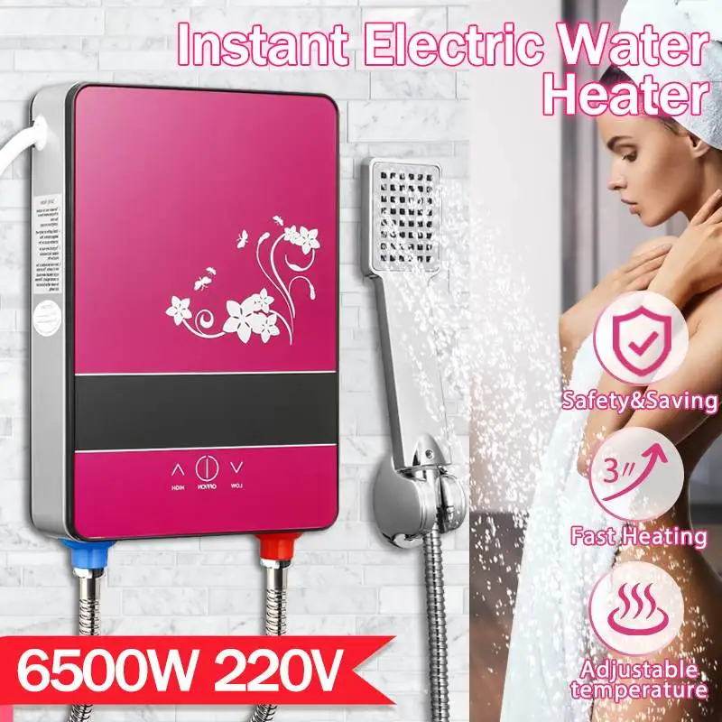 

220V 6500W Electric Hot Water Heater Tankless Instant Heating Set Overheating Protection Constant Temperature With Shower Nozzle