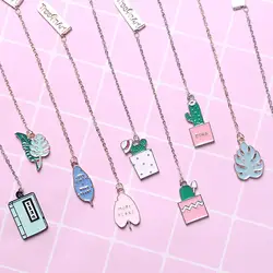 Милые металлические закладки kawaii кактус завод кулон цепи bookrmarks для школы офисные принадлежности канцелярские Оптовая продажа
