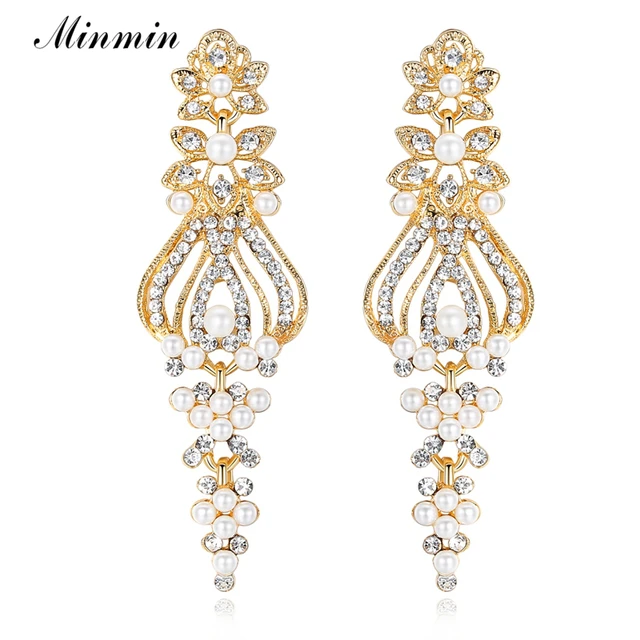 Minmin Silver Gold Color Pearl Drop Earrings Chandelier Crystal Minmin Silver Gold Color Pearl Drop Earrings Chandelier Crystal Wedding For Women Brides Bridesmaid