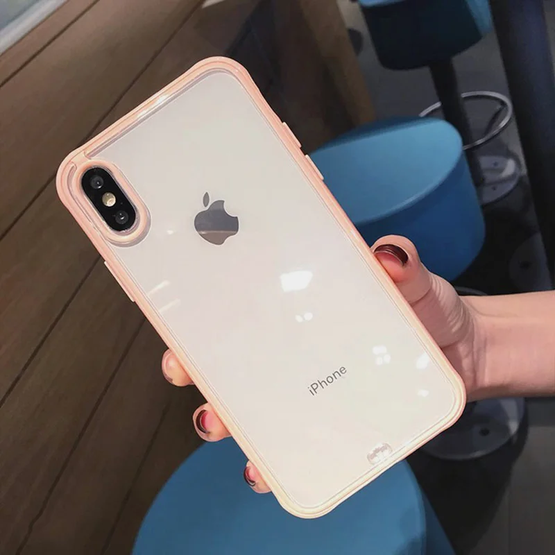 Противоударный силиконовый чехол для телефона для iPhone 11 11Pro Max X XS XR XS Max 8 7 Plus 6 6S Plus чехол Прозрачная защитная задняя крышка - Цвет: Pink