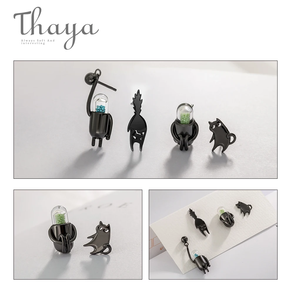 Thaya забавный кот и таблетки 925 пробы серебряные гвоздики Мультяшные животные