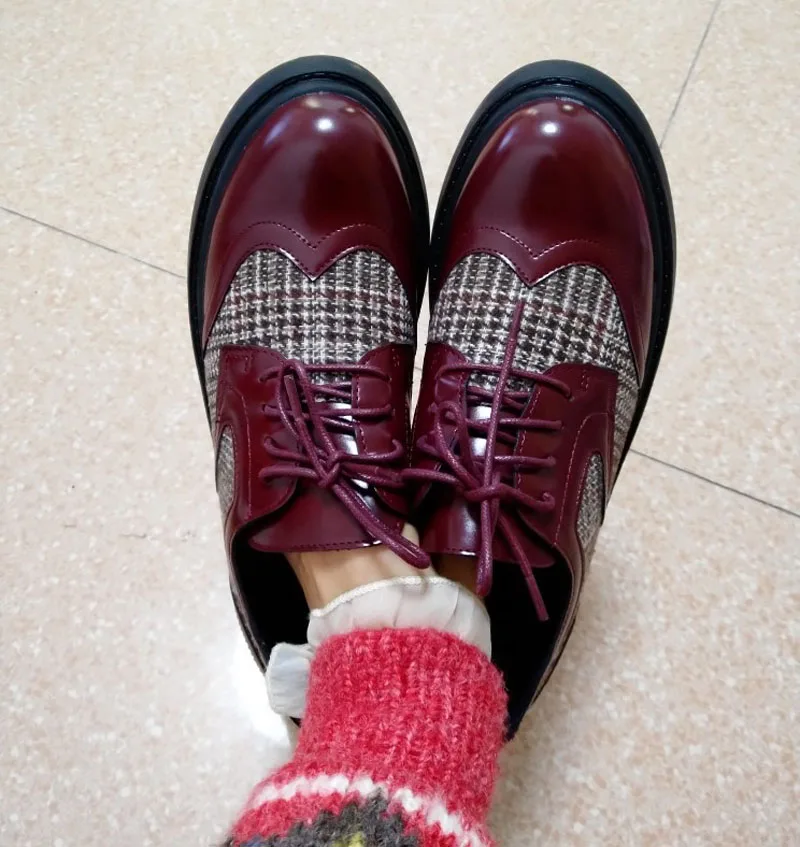 Women Oxford Luxury Brogue Shoes Women Designers Lace Up FLock+Leather Office Lady Shoes Platform Casual Oxford Shoes For Women (31)