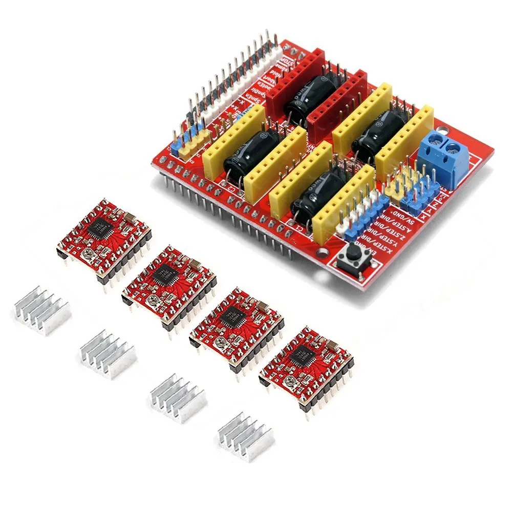 4x A4988 шаговый двигатель драйвер с радиатором+ CNC Щит Плата расширения для Arduino UNO R3 V3 гравер 3d принтер