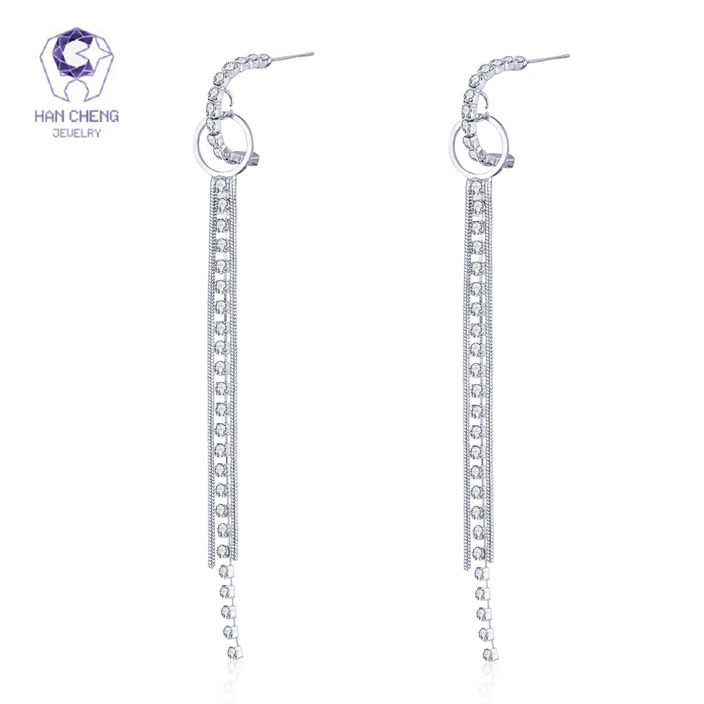 

HanCheng Fashion Dangle Hanging Tassels Circle Long Earrings Rhinestone Drop Earrings Jewelry Earrings For Women brincos bijoux
