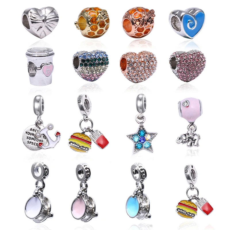 

TOGORY 2Pcs/lot Authentic Silver Plated Charms Crystal Heart Beads Fit Pandora Charm Bracelet Pendant DIY Jewelry Accessories