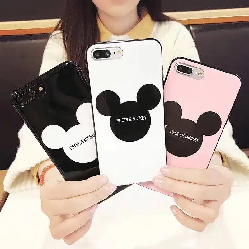 

Cute Cartoon Mickey Case for iPhone X XS Max Xr Glossy Funda Hard Back Cover Capa Coque Hull For iPhone 8 7 6 6s Plus Case