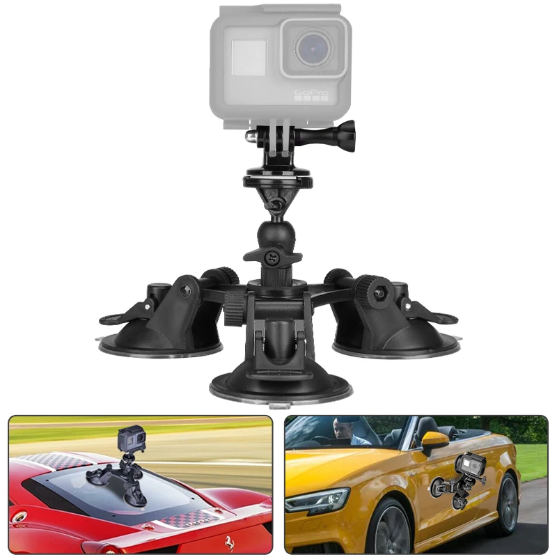

3-Cups Suction Windshield Holder Vehicle Car Roof Top Mount for Gopro Hero 7 6 5 Black Sony FDR-X3000 XiaoYi 4K+ Sports Camera