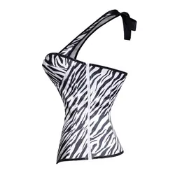 Черный Белый Zebra-Stripe Холтер Шея молния одна сторона Overbust корсет мода Печатный шнурок утягивающий горячий корректирующий корсет сексуальный
