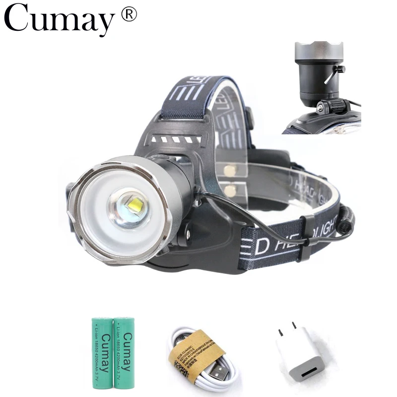 

6000 Lm Brightness XML L2 LED Headlamp 2-mode Light Sensor USB Rechargeable Zoomable Headlight Head Lamp With Battery Charger