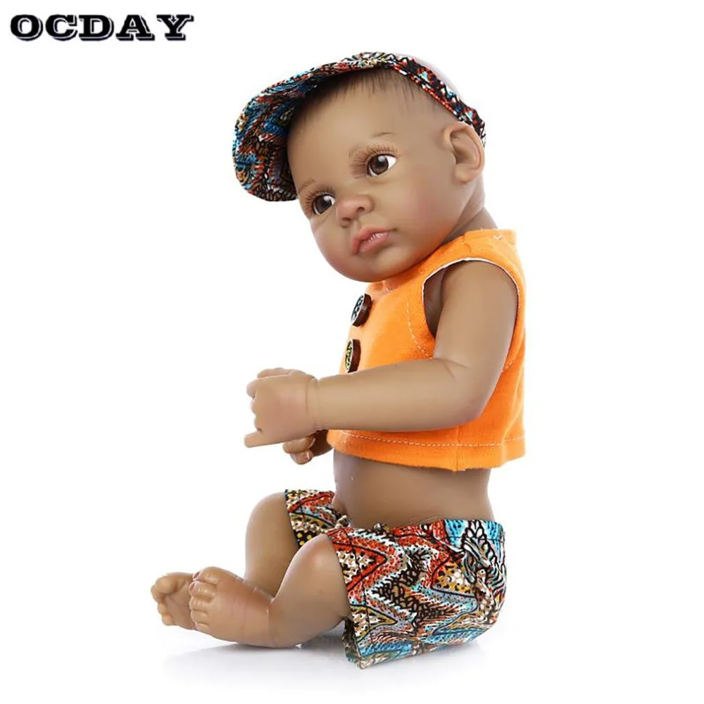 

10 Inch Open Eye Reborn Baby Dolls Alive Lifelike Black Dolls Realistic Bebe Reborn Babies Boy Toys With Orange Clothes for Kids