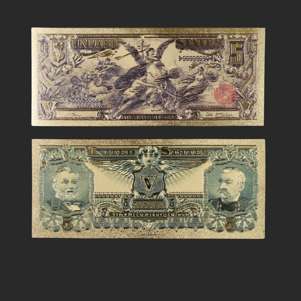 Новинка 24K 1896 американская цветная Золотая банкнота 5 долларов Позолоченные
