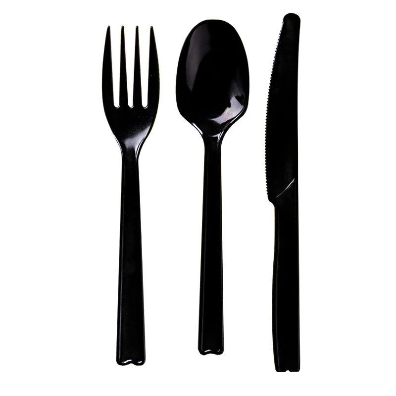 

2018 Hot Sale 100Pcs/lot A one-time Dinnerware Set Plastic Cutlery Set Black Knife Fork Set Gold Tableware sets Christmas Gift