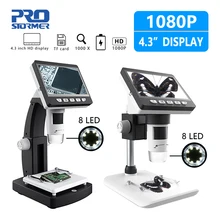 Prostormer 1000X4,3 дюймов HD 1080P портативный настольный ЖК-цифровой микроскоп 8 регулируемый светодиодный микроскоп с подставкой Microscopio